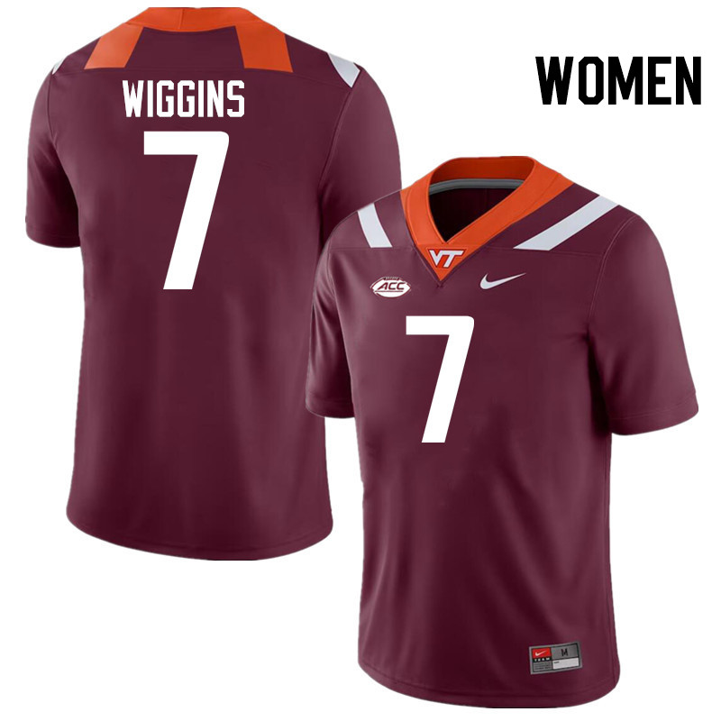 Women #7 Chanz Wiggins Virginia Tech Hokies College Football Jerseys Stitched-Maroon